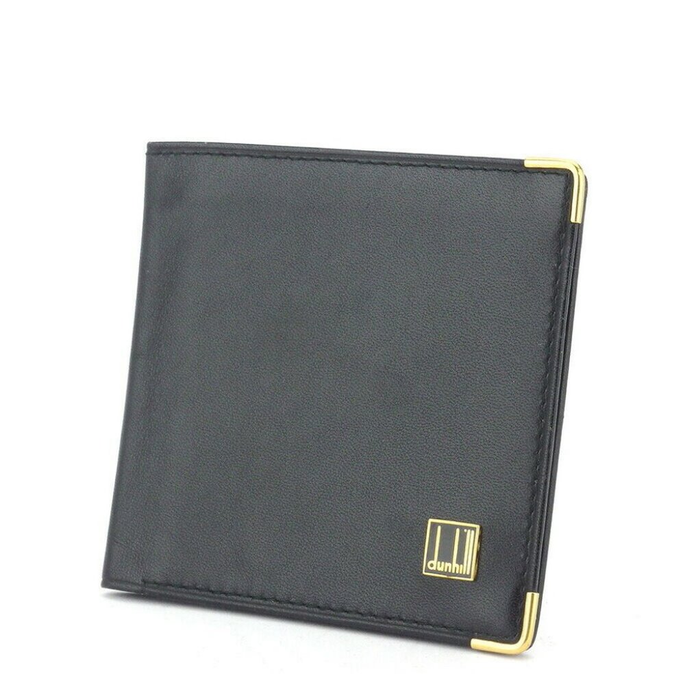 AUTH DUNHILL Two-folded wallet logo plate leather